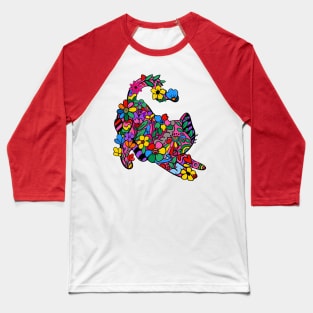 Floral Doodle Kitty Print Baseball T-Shirt